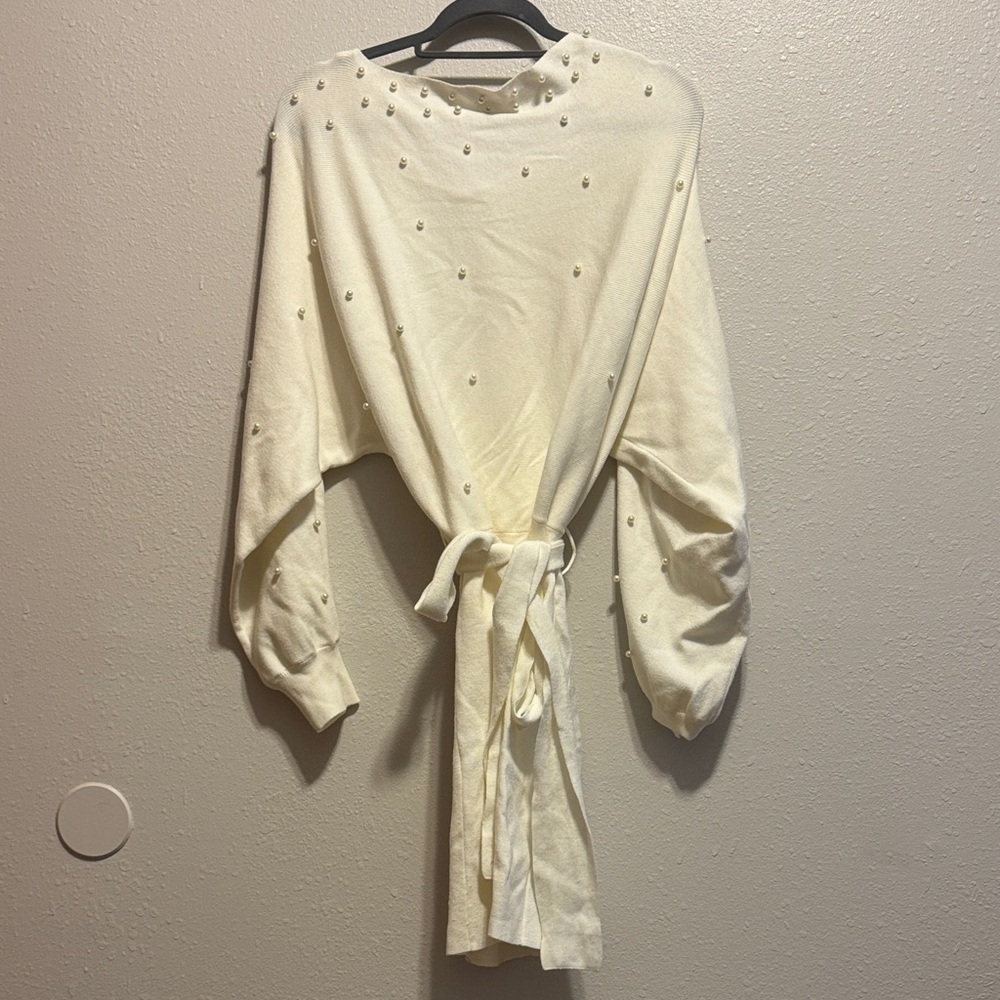 Pearl Cream Tie-Waist Dress